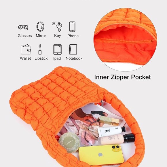 Puffer Quilted Shoulder Bag for Women Puffy Bubble Tote Bag Lightweight Nylon Ha - Picture 3 of 6